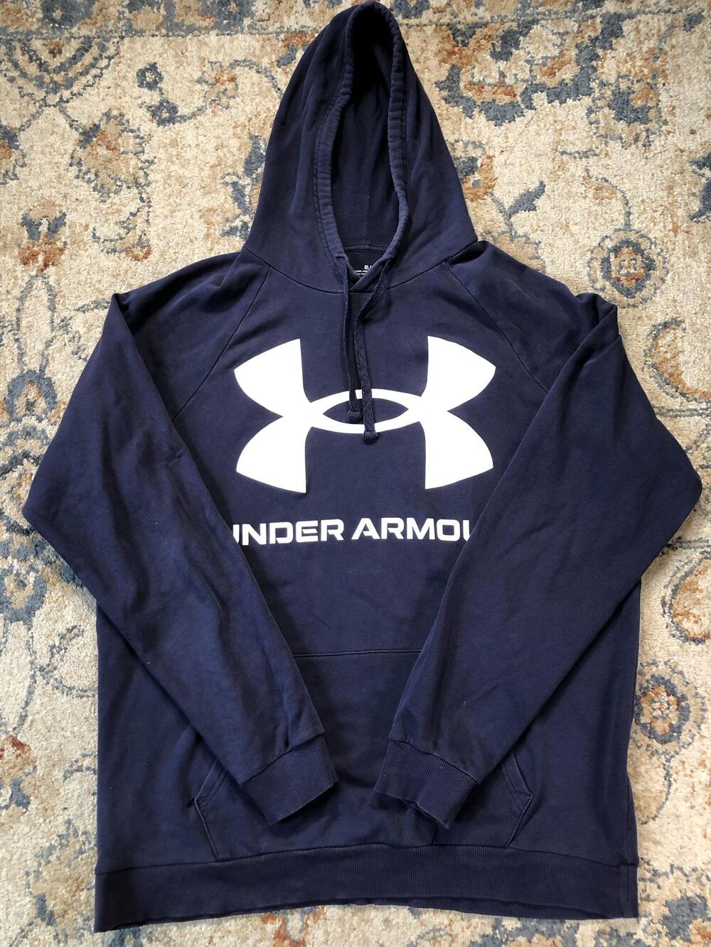 Under Armour Hoodie Sweatshirt Mens XL Blue Fleece Pullover Kangaroo Pocket Logo